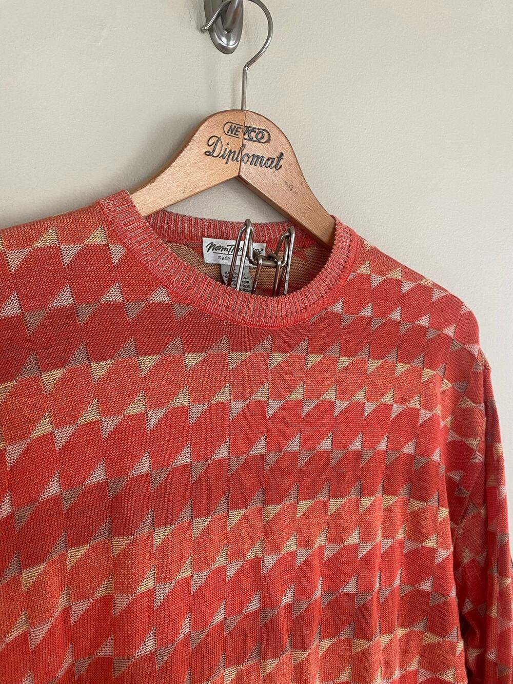 Norm Thompson Sweater Italy Size Large Orange Cotton Blend